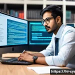 보안 관련 논문 읽고 활용하기 - A detailed digital workspace scene showing a Hindi-speaking cybersecurity researcher studying comple...