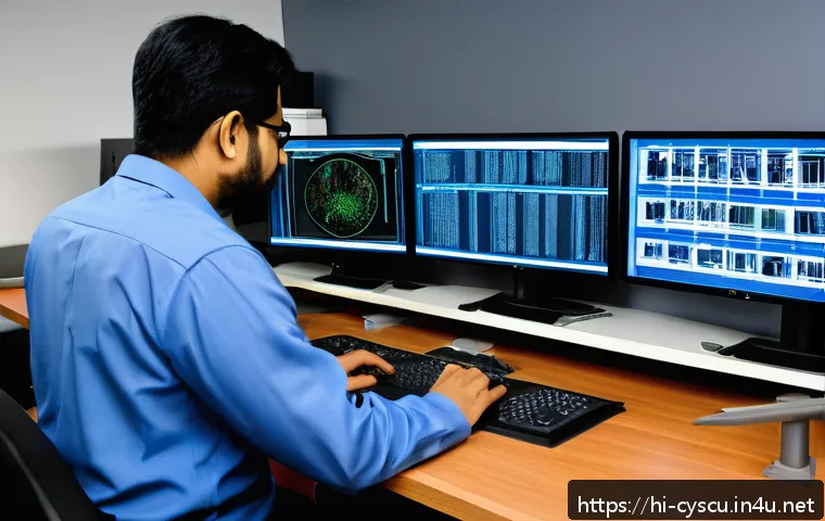 보안 전문가가 알아야 할 컴퓨터 포렌식 - A highly detailed digital forensic laboratory scene focused on computer forensic experts using advan...